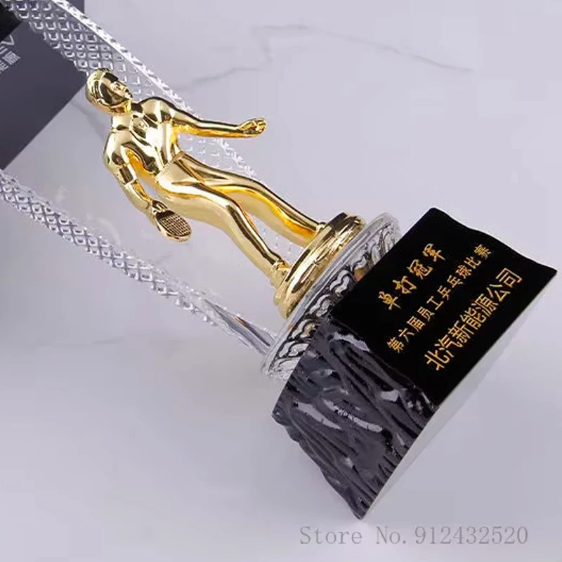Customized Crystal Trophy Basketball, Football, Badminton Table Tennis Golf Bicycle, Diving, Metal, Honor Trophy Decoration, 1Pc