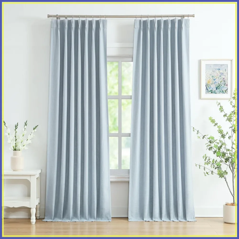 

102" Linen Textured Blackout Curtains Pinch Pleat Thermal Insulating Backtab Drapes 40"Wx102"L 2 Panels