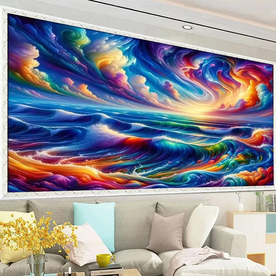 Colorful sky over the ocean diamond painting kits New 2025 Diy Jewelry cross stitch Full diamond mosaic rhinestones Home Decor