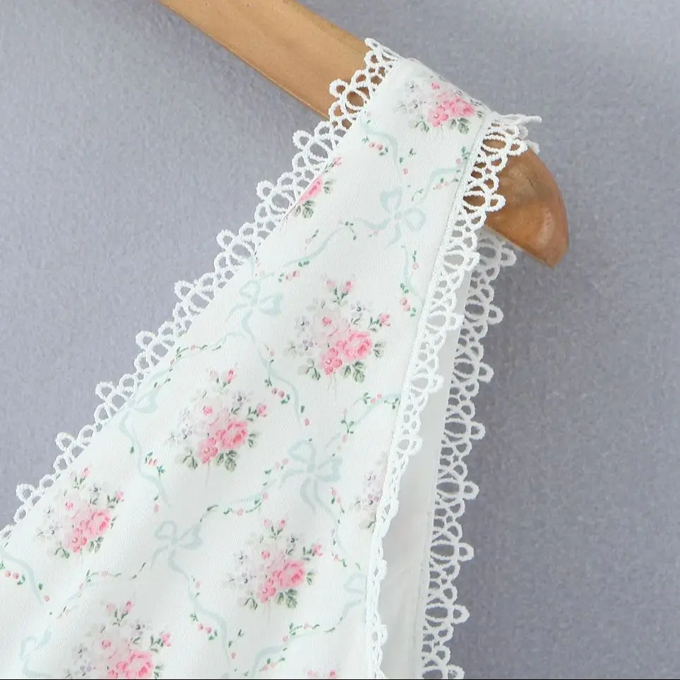 Sukienka damska bez rękawów z koronką, dekolt w serek, wzór kwiatowy w słodkiej bieli, łączona, z fiszbinami, wyszczuplająca, z niskim stanem, z zakładkami, suknia balowa, 2025