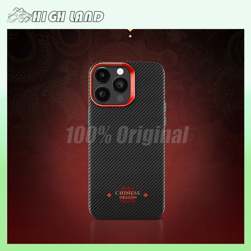 ワイヤレス充電保護電話ケース磁気防滴黒iphone-15-pro-max赤いドラゴンカバー