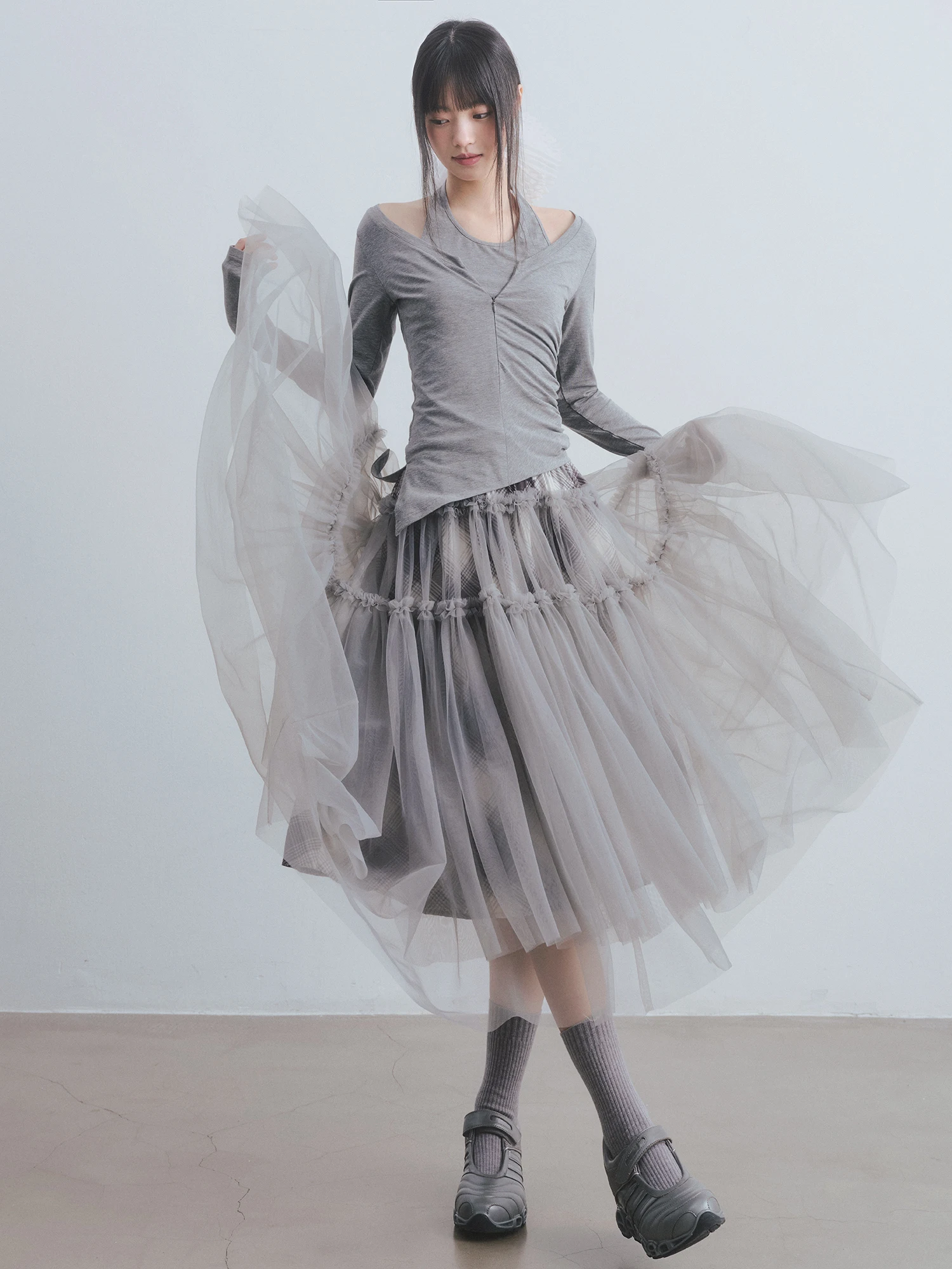 

Женская модная юбка Dirl Mist Wander Ballet с высокой талией, облегающего кроя, в клетку, с лоскутным дизайном, средней длины, весенняя коллекция