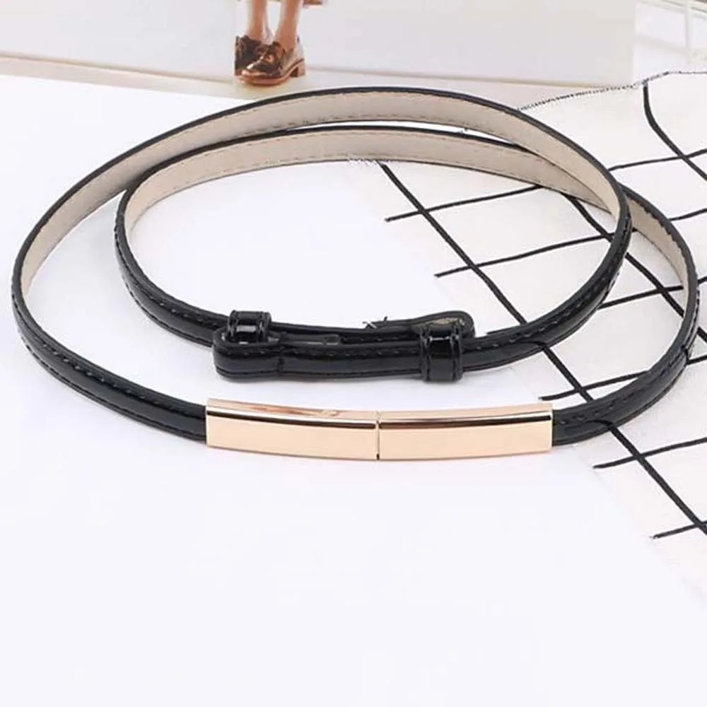 

Регулируемый ремень из лакированной кожи, однотонный универсальный ремень с тонкой пряжкой, аксессуары для одежды, прочный женский пояс для девочек