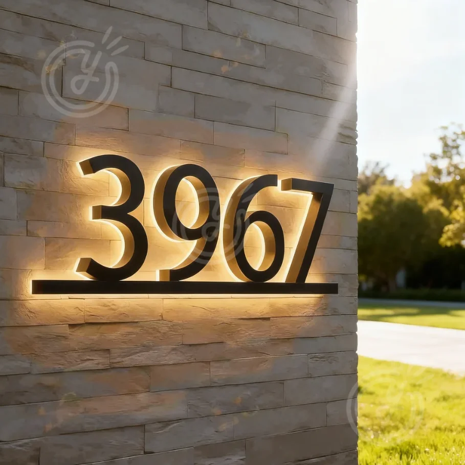 House Number Sign Logo Outdoor LED Light Panel Backlit House Decoration Custom Address Number Letters Metal Illuminated Logo