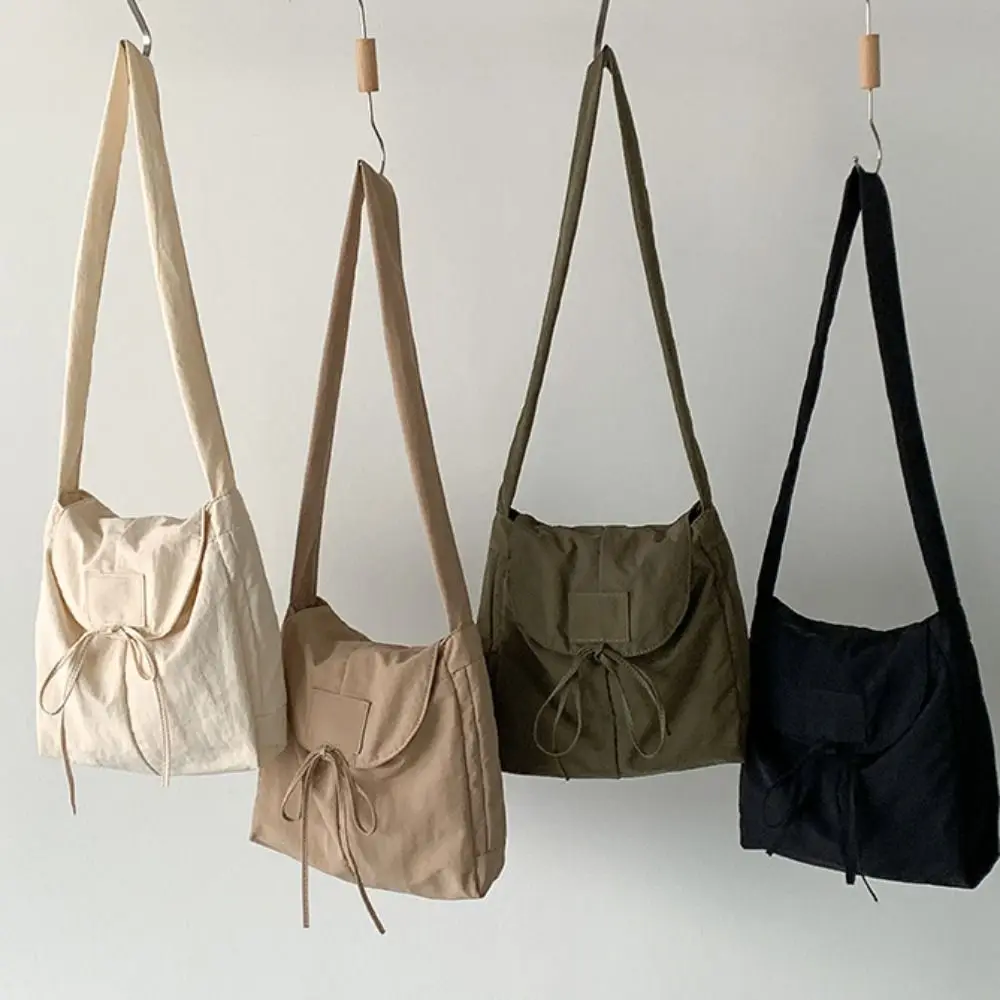 Korean Style Flap Nylon Bow Crossbody Bag Messenger Bag Niche Design Light Soft Nylon Bag Tote Bag Zipper Shoulder Bag Girls - Image 2