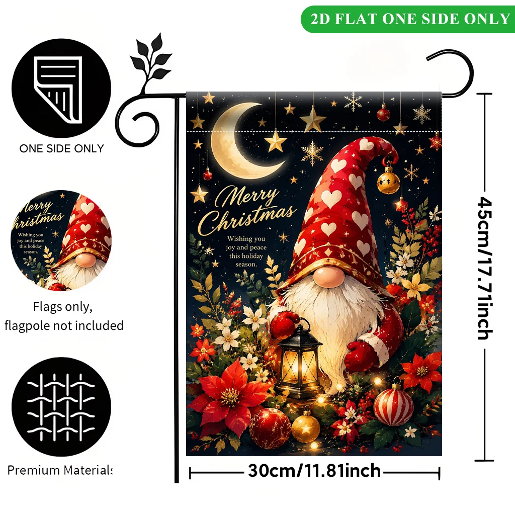 2D Flat, 2D Flat Garden Flag 1pc, Merry Christmas Holiday Scene, Outdoor Holiday Garden Flag, Durable Polyester Material, Single-sided Print, Halloween Party Decoration, Porch Entrance Welcome Flag, Celebratory Garden Flag (Flag Only)., 2D Flat