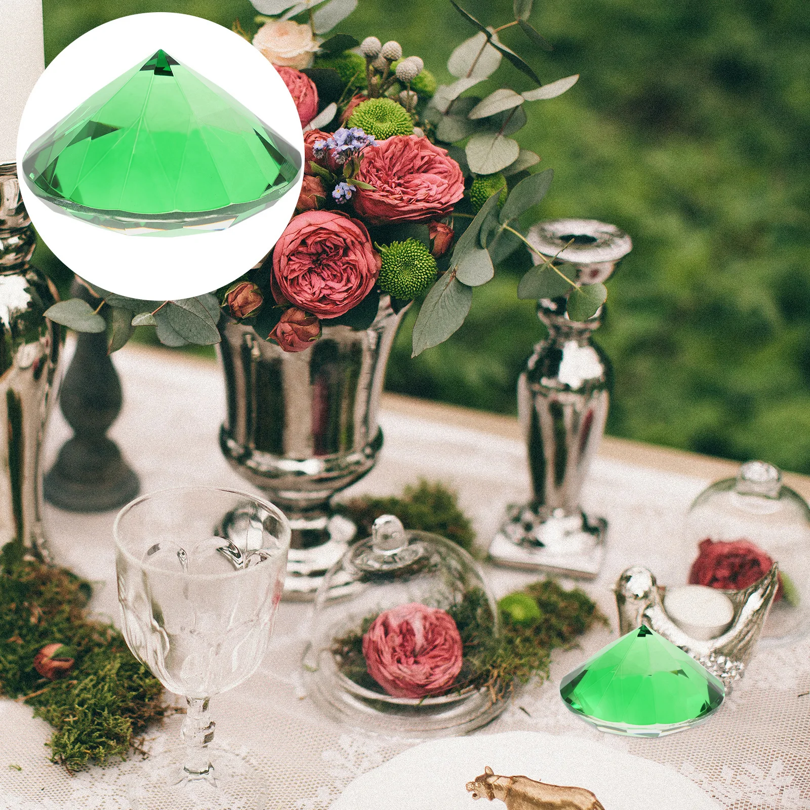 

2Pcs Green Artificial Diamonds 60mm Glass Diamond Decor Wedding Party Decoration Faux Bridal Shower