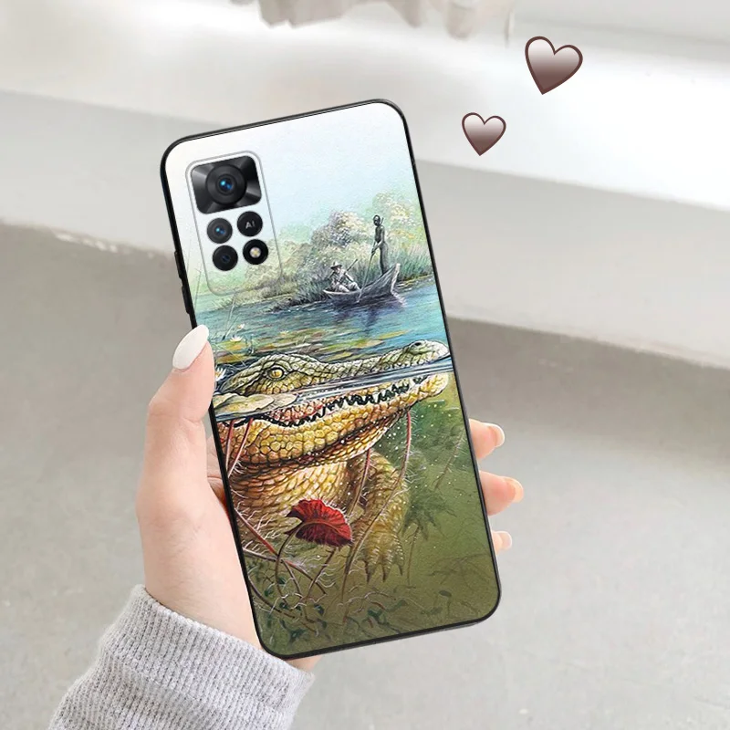 Phone Case For Redmi 10C 10A Note 11 Pro 10 10s 11s Cartoon Carp Fishing Art Xiaomi 10t 11t Lite Black Soft Protective Cover image 4
