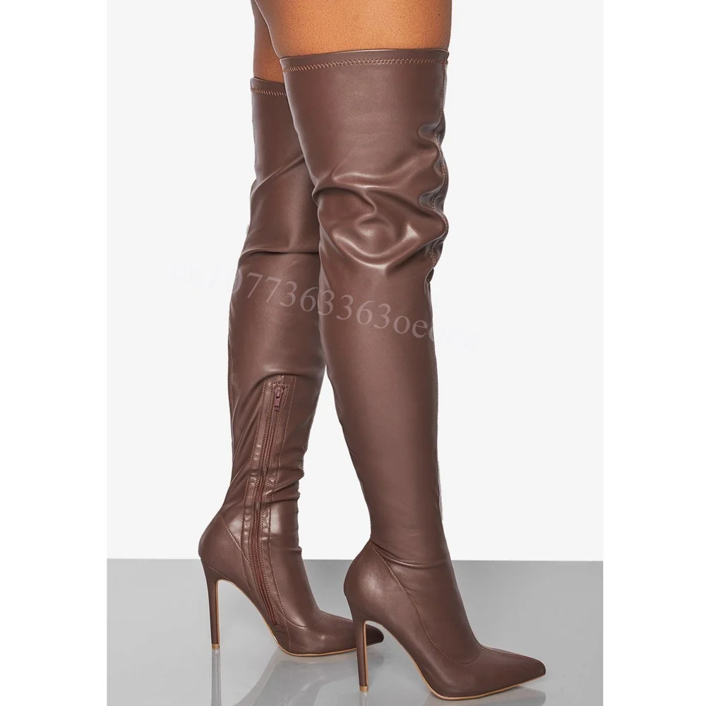 

Brown Pointed Toe Motercycle Boots Sexy over the Knee Shoes for Women Thin High Heels Fashionable Shoes 2025 Zapatos Para Mujere