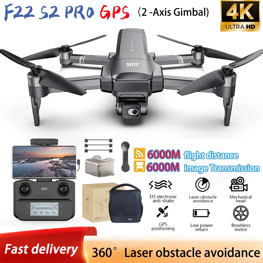 2024 F22 S2 PRO GPS Drone 4K Profesjonalna 2-osiowa kamera PTZ EIS Laserowe unikanie przeszkód Fotografia lotnicza RC FPV Quadcopter