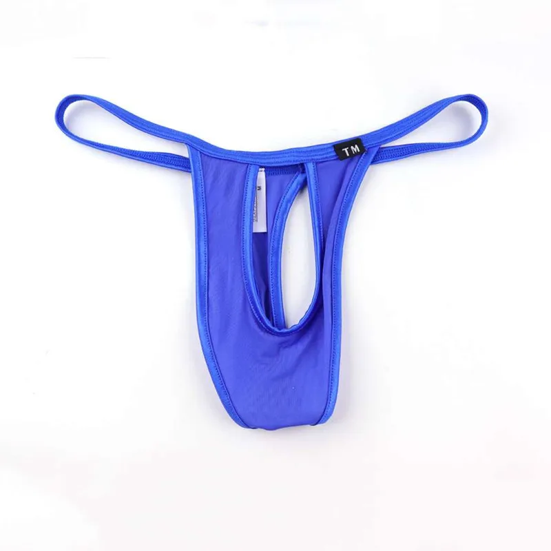 

New Men's Sexy Thong Pants Low Waist Fashion Excitement Convex Hollow T Trousers Gunshot Separation Large U Pouch Thongs