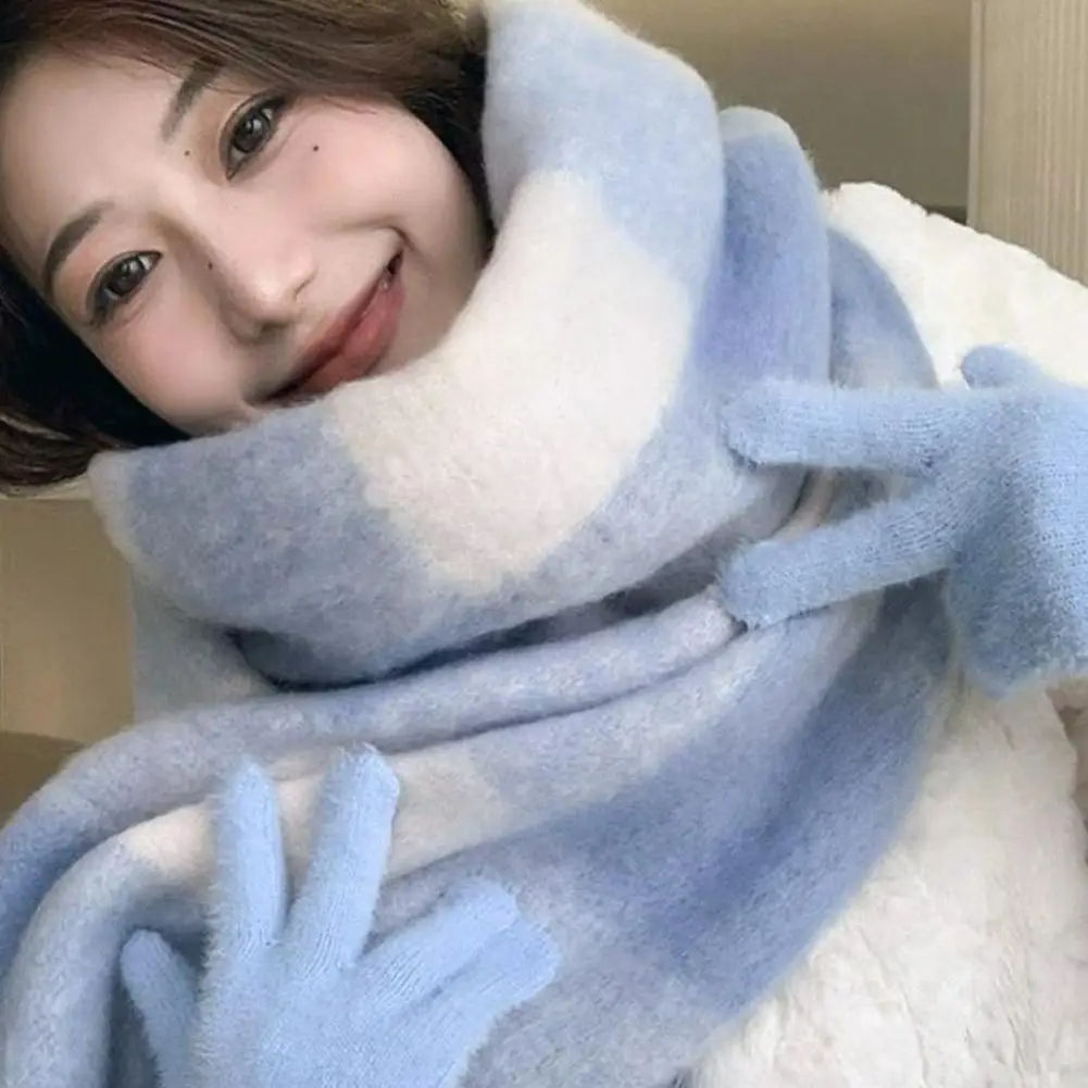 Korean Version Blue And White Checkered Women\'s Fashion Scarf Versatile For Winter Soft Warm Thickened Imitation Cashmere Scarf