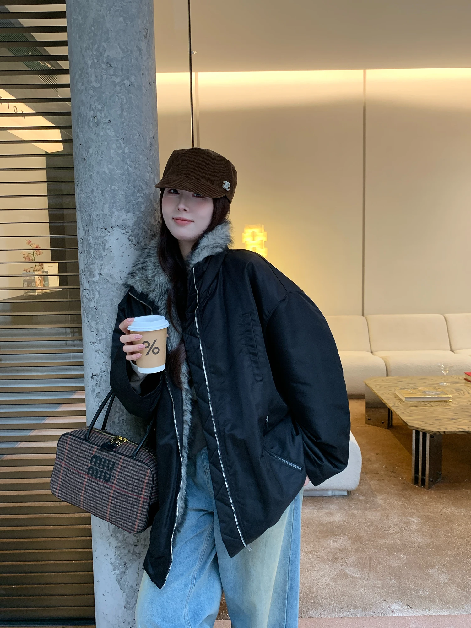 

NAZ Heavyweight Dyeing Fur Lined Cotton Warmth Women's Parka Coat Winter Casual Loose Fit Long Sve Zipper Closure