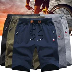 Mens Casual Summer Sports Jogger Drawstring Shorts Plus Size Solid Color Zipper Pocket Pants Cotton Beach Short Pants