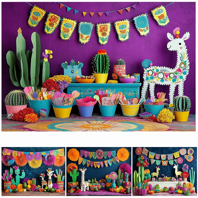 

LS photography Background Mexican Fiesta Party Print Banner Cactus Decor Baby Shower Child Adult Portrait Photo Backdrop Studio