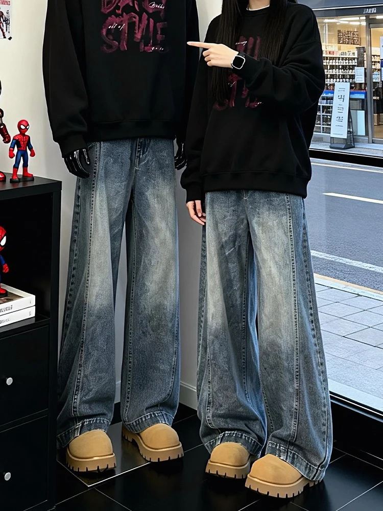 

Модные мужские зимние джинсы синего цвета, прямого кроя, с низкой посадкой, на молнии, прочные, удобные, для повседневной носки