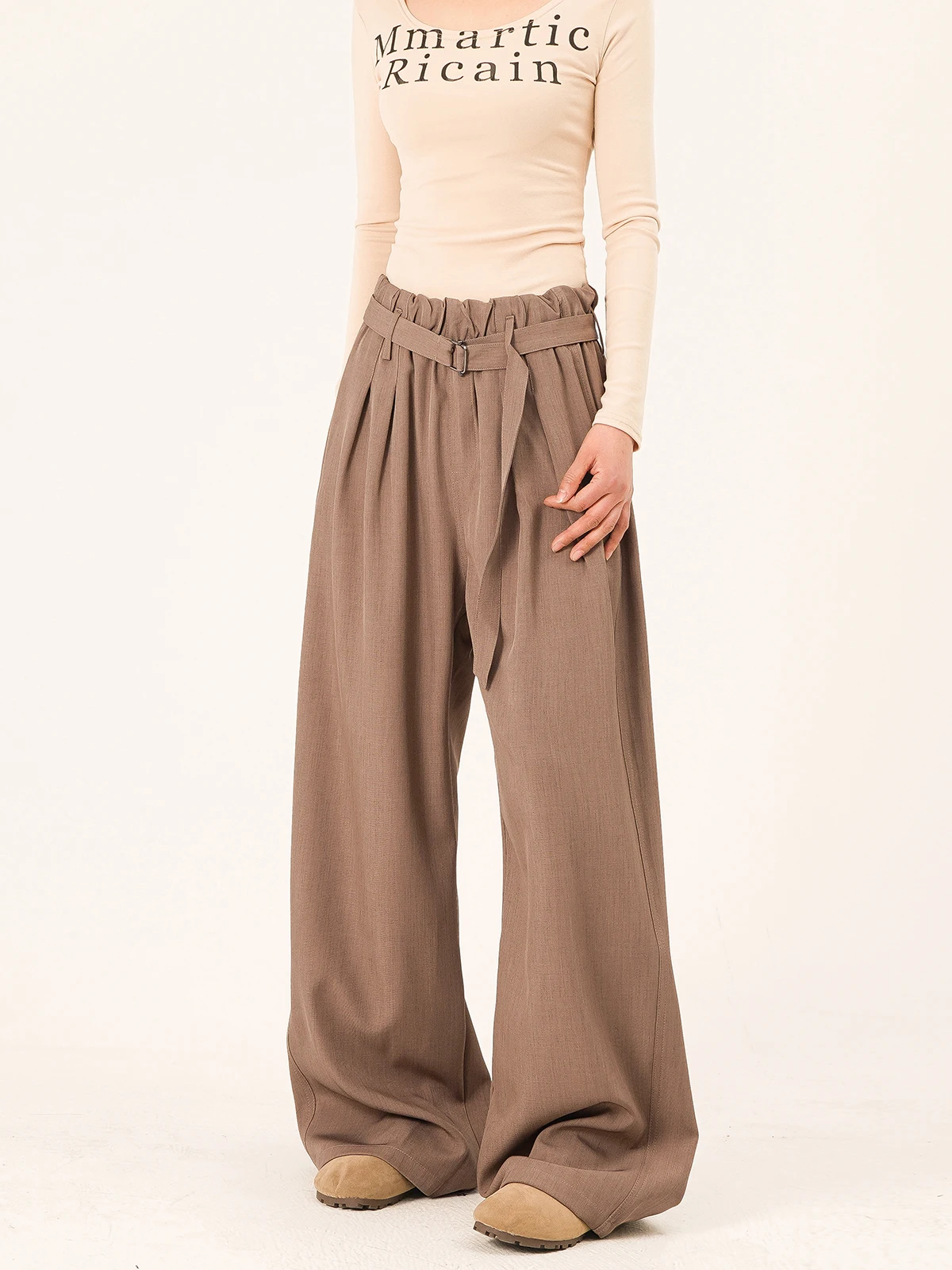 

Повседневные брюки PEAC: женские свободные прямые брюки с драпировкой, весна-осень, мужские длинные брюки в уличном стиле, с завышенной талией