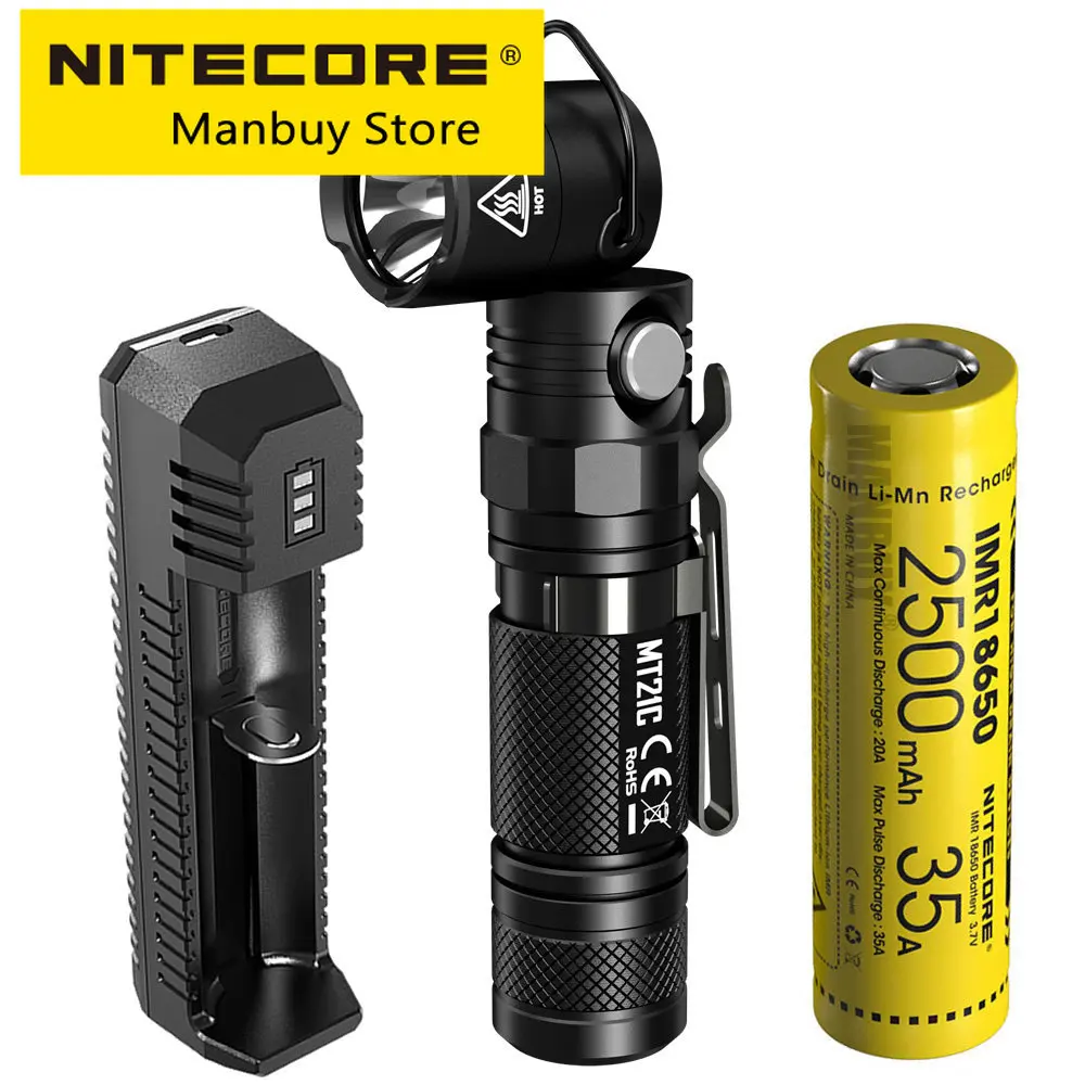 Original Nitecore MT21C + 2500mAh IMR18650 Battery Ui1 USB Charger Multi-functional 1000 Lumens LED Flashlight Outdoor EDC Torch