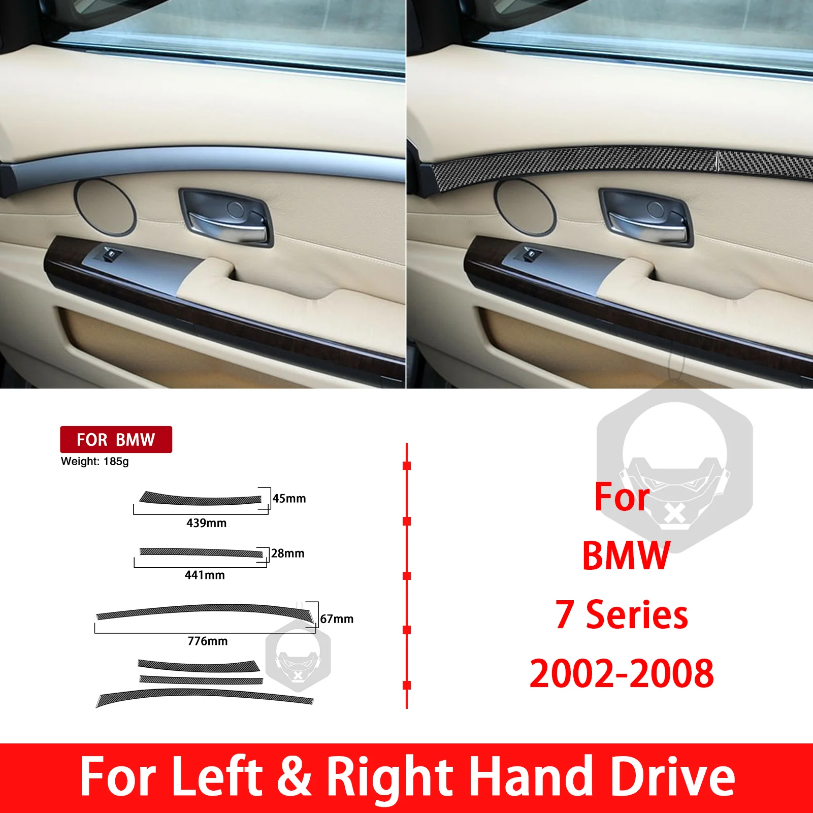 Véritable fibre de carbone pour BMW Série 7 02-08, garniture de porte, 6 pièces, coque de véhicule, modification, protections de surface extérieure, autocollant sportif