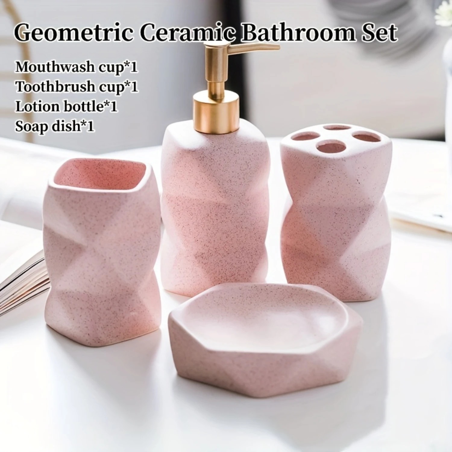 4-piece Nordic ceramic bathroom set-including lotion bottle, mouthwash cup, soap tray and toothpaste holder-is the perfect gift 