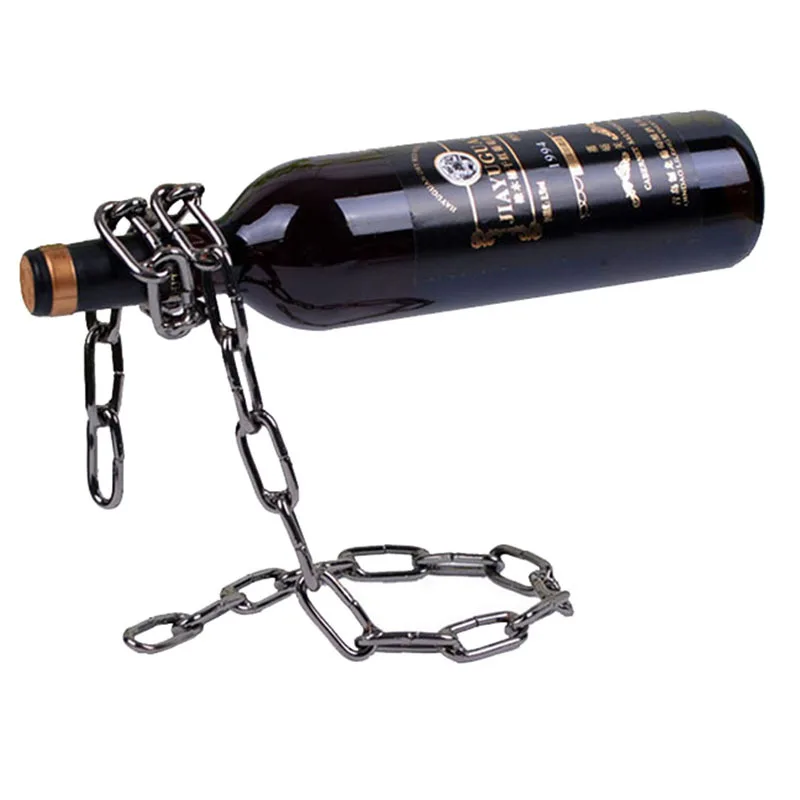 Schwimmender Weinflaschenhalter – Magic Steel Chain Weinregal für hängende Präsentation – bietet Platz für Weinflaschen mit langem Hals