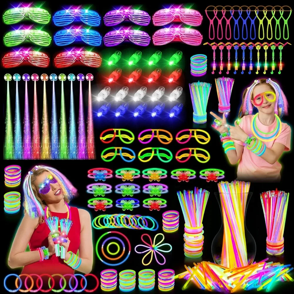 

Glow in the Dark Party Supplies, 264 PCS Light Up Party Favors with LED Glasses,Glow Sticks,Finger Lights,LED Hair Clips,Slingsh