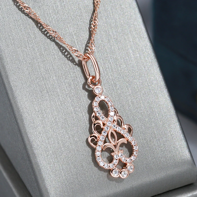 Wbmqda Vintage Boho Pendant And Necklace For Women 585 Rose Gold Color With Natural Zircon Luxury Ethnic Wedding Jewelry