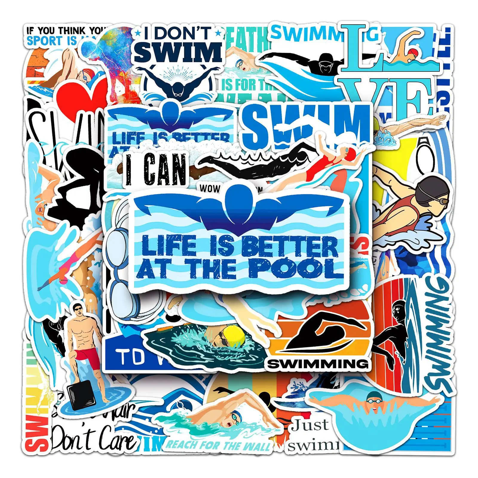 

50Pcs Swimming Sports Series Graffiti Stickers Suitable for Laptop Helmets Desktop Decoration DIY Stickers Toys Wholesale