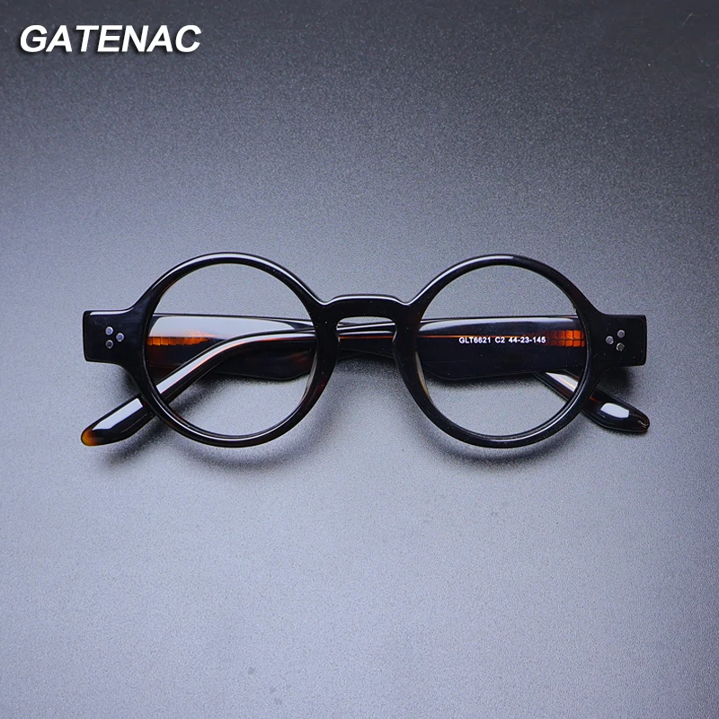 Gatenac Vintage Acetate Glasses Frame For Men Round Retro Myopia Prescription Eyeglasses Frame Women Luxury Brand Eyewear