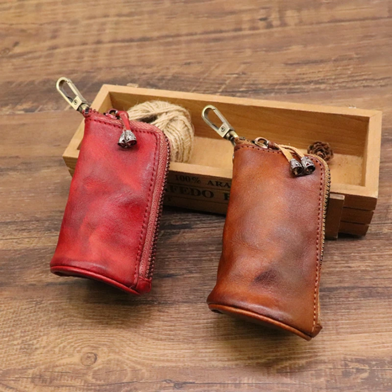 New Arrival Men Genuine Leather Key Bag Key Chain Holder Fashion Zipper Home Storage Bag Double Key Pack Car Bag For Man