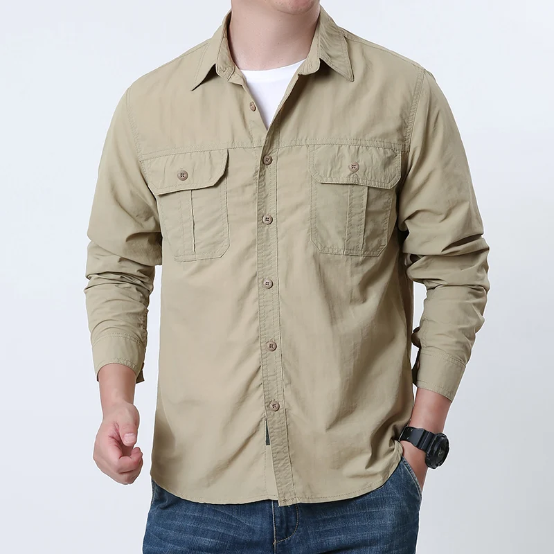 

Свободная мужская длинная све irt Casual Sle Pure Color, дышащая рабочая одежда из полиэстера, весенне-осенний топ большого размера