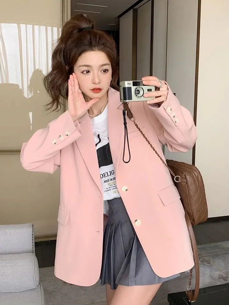 

Sweet Preppy Style Pink Blazer Women Spring Long Sleeve Elegant Fashion Suit Coat Korean Cute Female Single Breasted Ins Tops