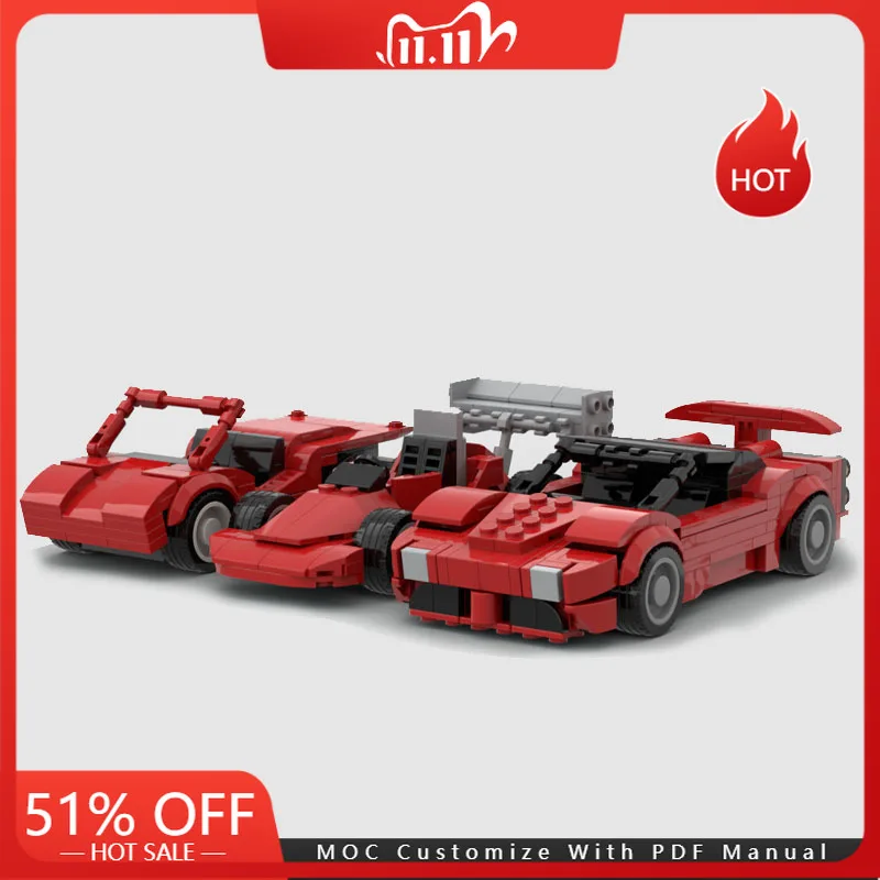 

509 PCS Moc Red Technology Racing Supercar Model Building Blocks Speed Vehicle Bricks Toys Kids Adults Birthday Christmas Gifts