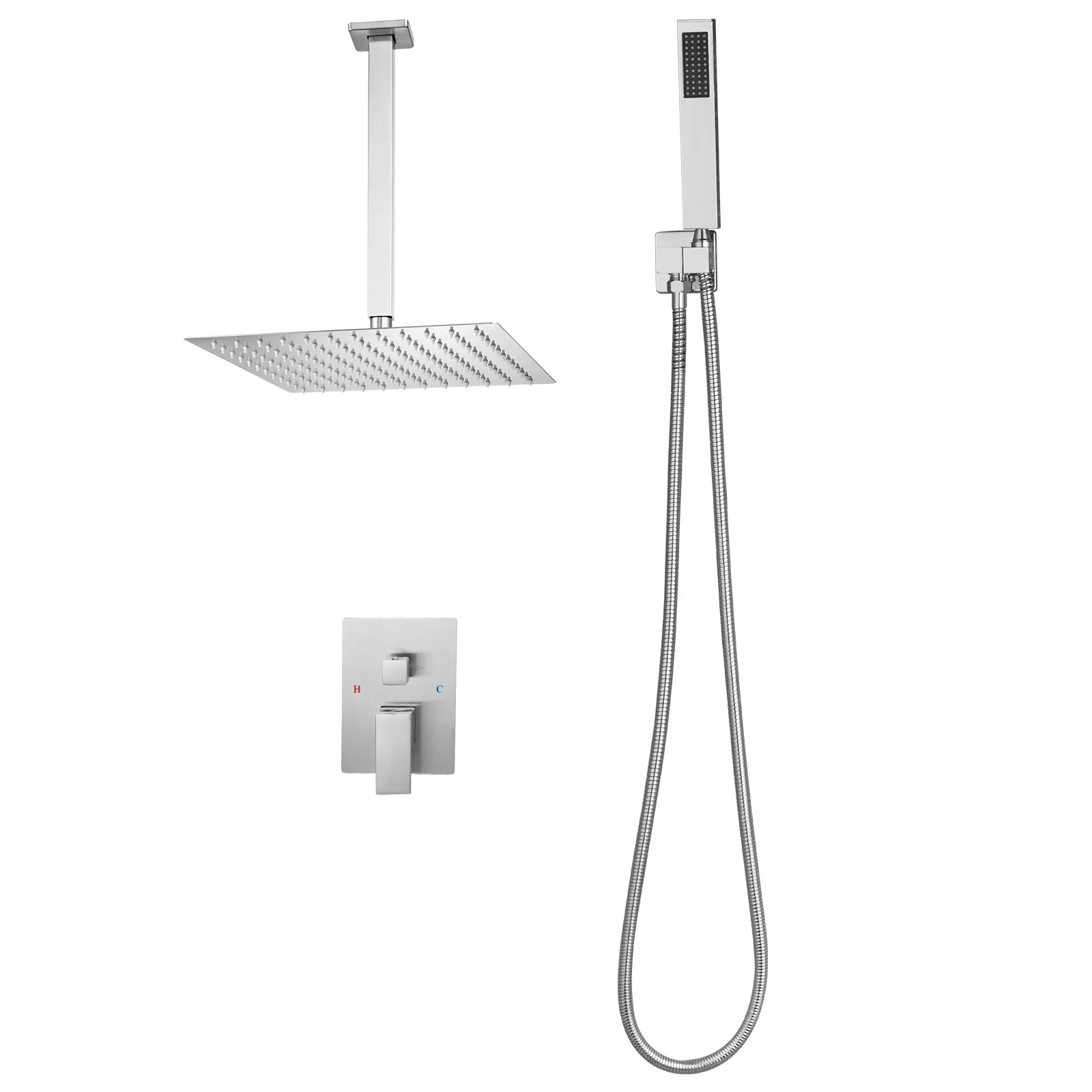 

SucceBuy Shower Faucet Set Rainfall Bathroom Shower System with Rain Shower Head Ceiling Mount Bath Fixtures with Brass Valve