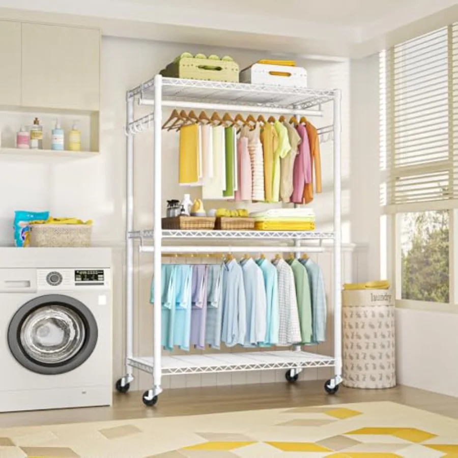 رف ملابس دوار P1 Plus بإطار عالي التحمل بقطر 22 مم وعجلات للاستخدام المنزلي وخزانة ملابس محمولة مع خزانة ملابس مزدوجة R