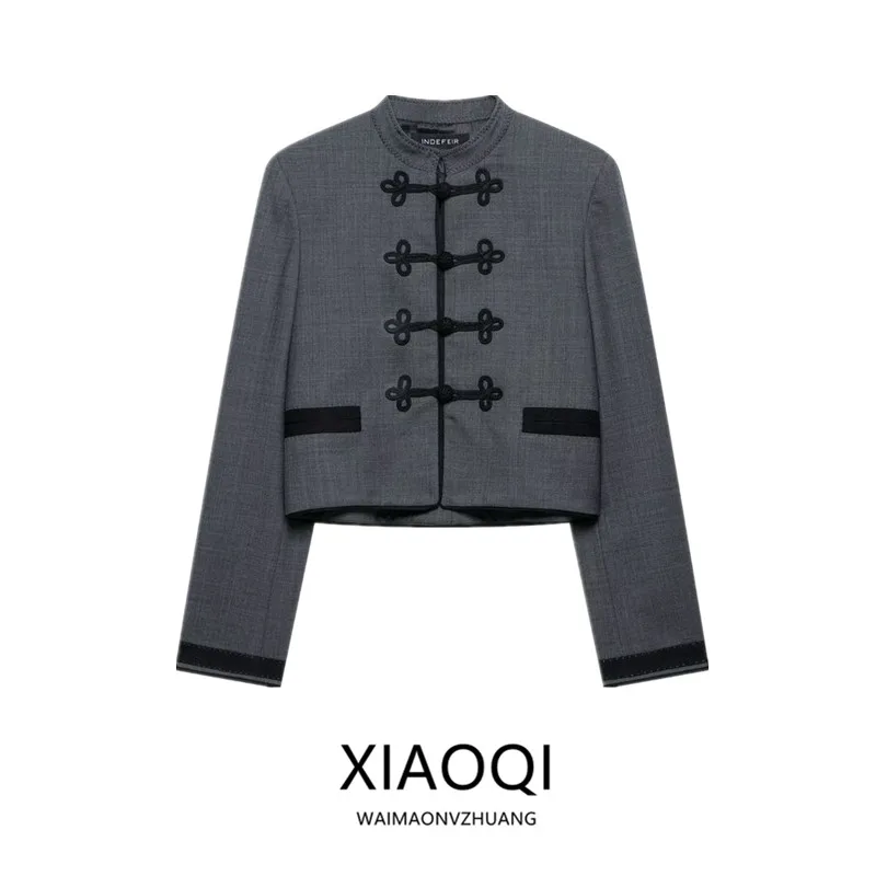 

New Summer 2026 Women's Long Sleeve Chinese Style Suit Jacket Fashionable Design Versatile Standard Fit with Rope Buckle