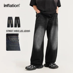 INFLATION Streetwear Retro Wide Leg Jeans Men Black Classic Loose Fit Denim Pants