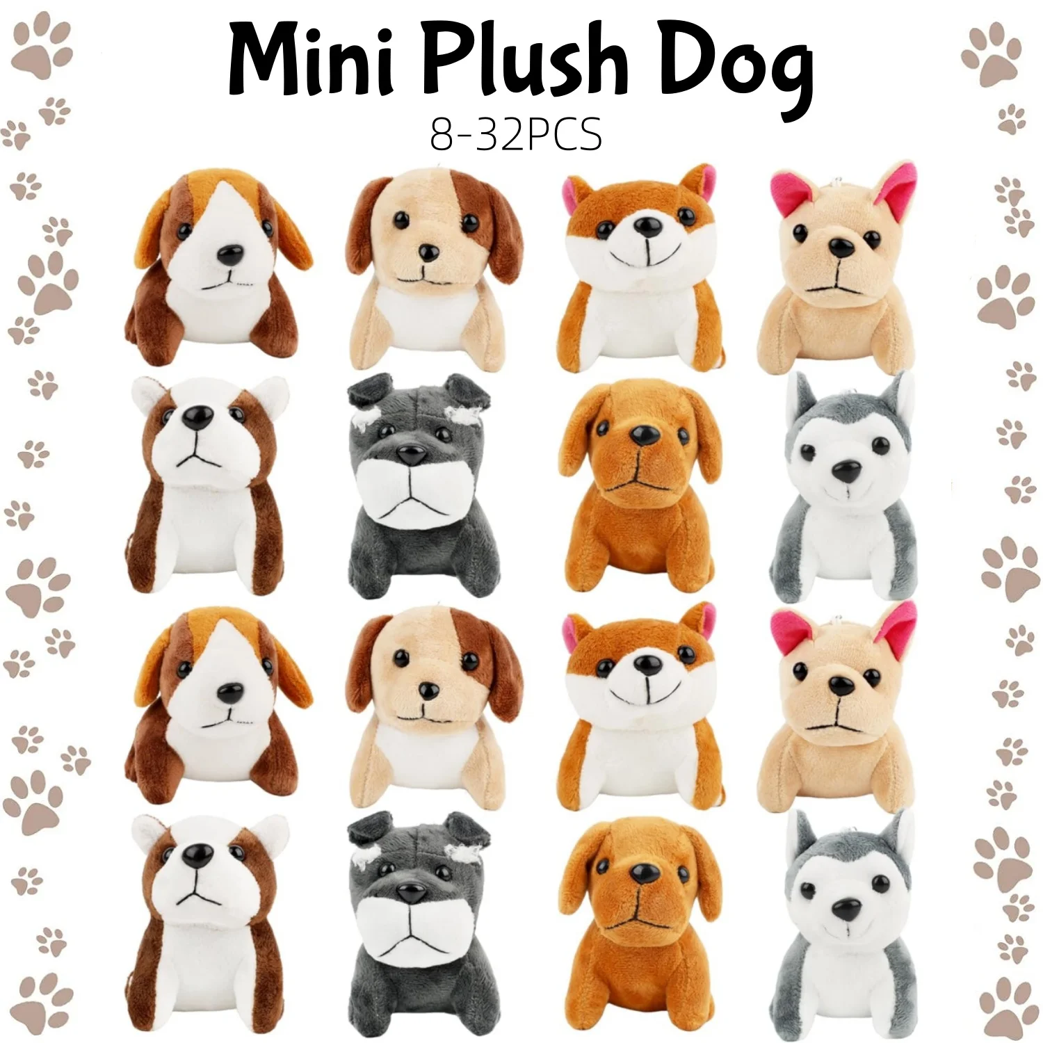 8-32PCS Mini Plush Dogs Bulk 12cm Puppy Stuffed Animals Soft Cute Small Dogs for Birthday Party Favors Baby Shower Goodie Bags