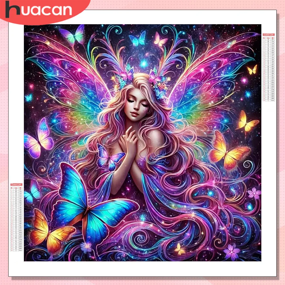 HUACAN Diamantmalerei für Erwachsene, Frau, Schmetterling, Porträt, Diamant-Kunst-Sets, 5D-DIY-Mosaik, Tier-Kreuzstich, Kunsthandwerk