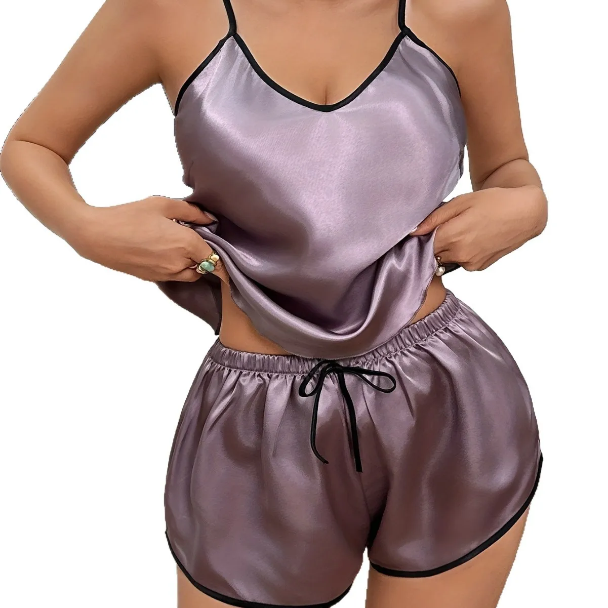 Sexy Pajamas, Home Clothes, Suspenders, Solid Color Women's Clothing, Simulated Silk Women's Clothing