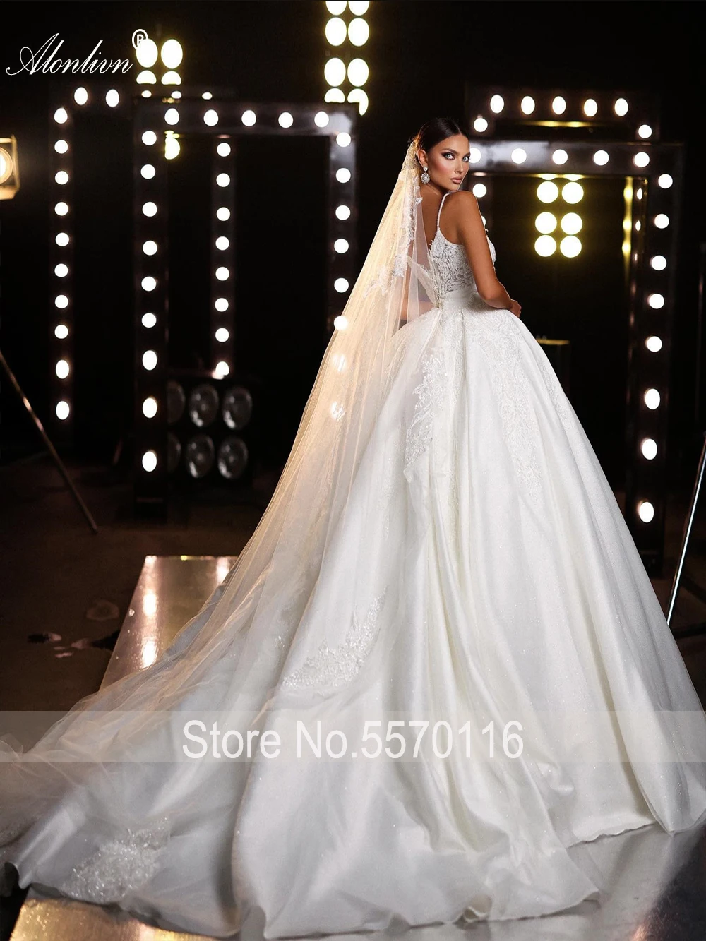 Alonlivn-vestidos de novia de lujo con apliques de perlas y cuentas, de línea a vestidos de novia, delicados, brillantes, con tirantes finos de