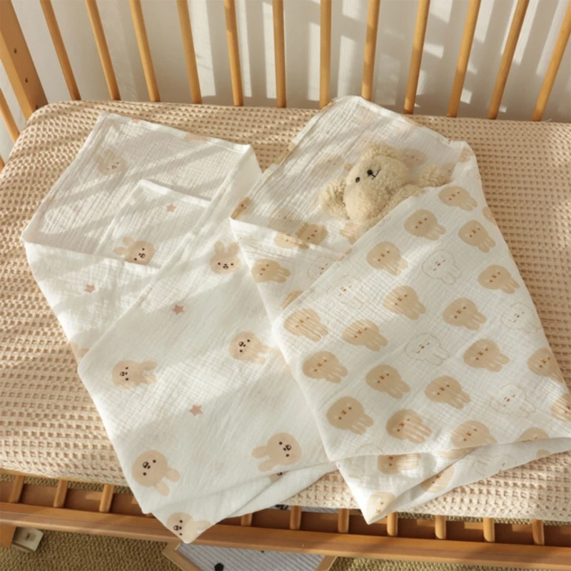 Couverture d'emmaillotage pour nouveau-né, serviette bain en gaze coton pour bébé, couverture en mousseline pour poussette