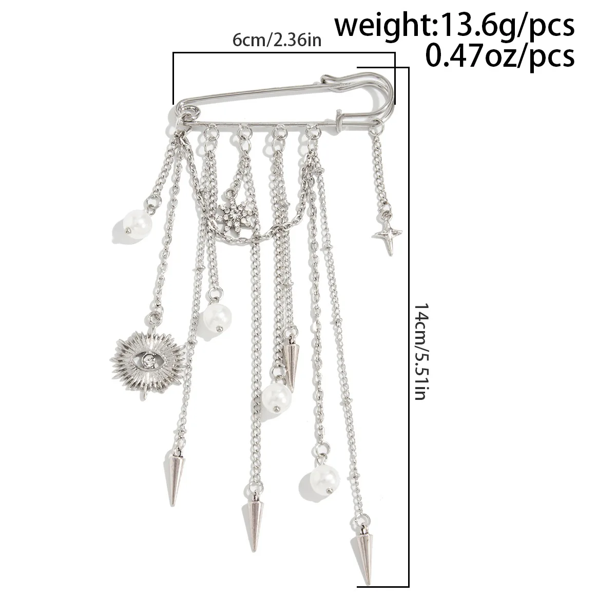 Fashion Evil Eye Pearl Brooch Detachable Tassel Fixed Clothes Pin Waist Buckle Button Clasps Trouser Leg Decorative image 6