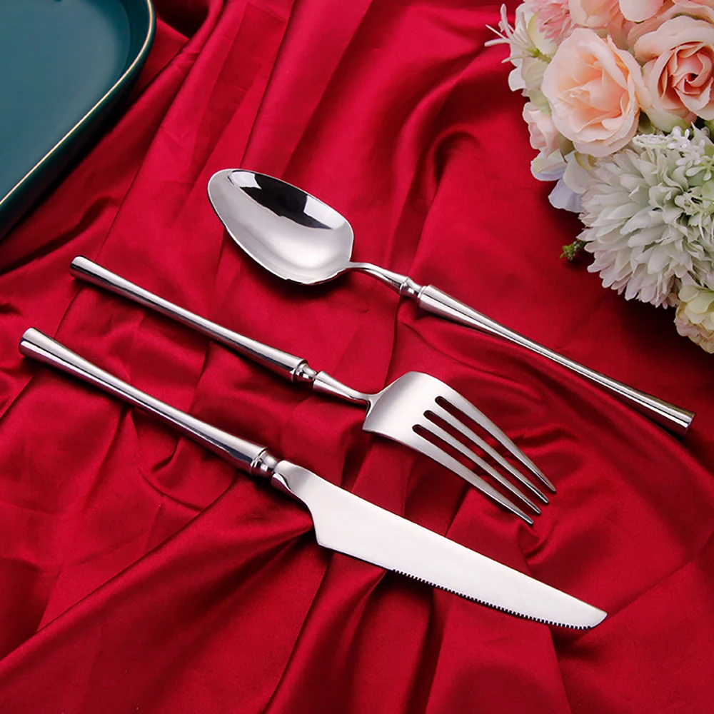 6/24/30Pcs Sliver Cutlery Set Stainless Steel 304 Tableware Elegant Dinner Set Western Knife Fork Spoon Mirror Flatware