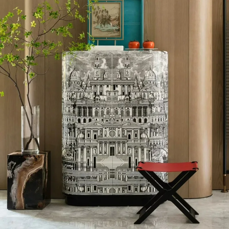 painted wine cabinet living room decorative cabinet villa luxury house floor-to-ceiling locker home art cabinet