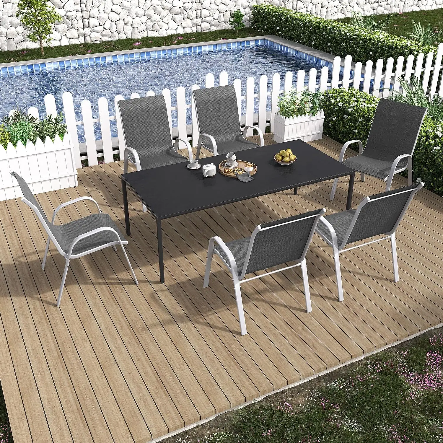 Set Kursi Teras 6 Buah, Kursi  - Outdoor Furniture Dining Set ulasan dan harga