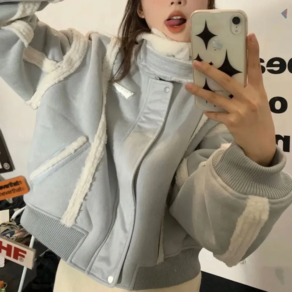 Koreanische Mode Motorrad jacken für Frauen Winter Retro Lamm Wolle Wildleder Mantel Damen lässig kurz verdicken Outwear weiblichen Trend