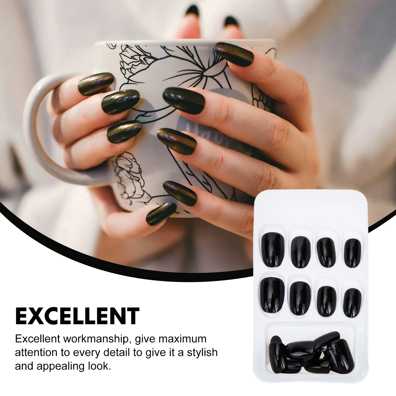 

4 Sets False Nails Black Press On Full Coverage Lightweight Compact Size Long Lasting Nail Art Wedding Party Accessories Women