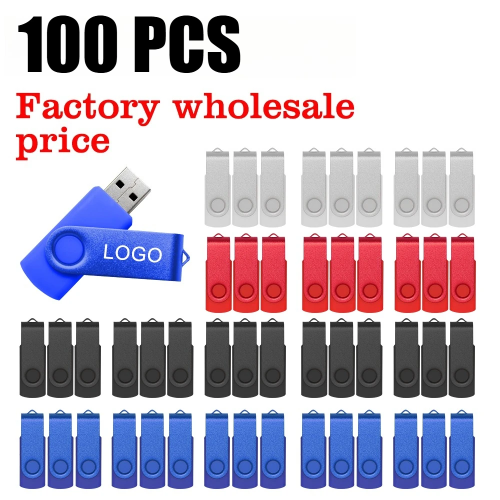 100pcs wholesale Metal USB Flash Drive 128GB 64GB 32GB 16GB USB 2.0 Pen Drive 8GB 4GB Pendrive Business gift Memory Stick