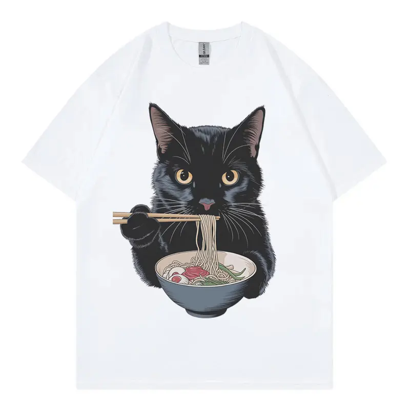 

Japanese Ramen Cat Graphic T Shirts High Street Fashion Trend Short Sleeve T-shirts Men Women Clothing Casual Oversized T-shirt